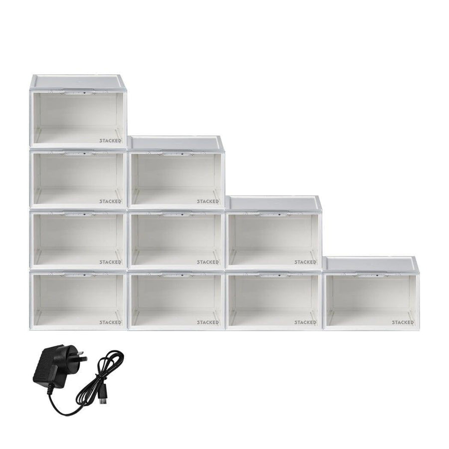 Stacked Storage White / 10 Pcs Stacked LED Voice-Activated Display & Storage Boxes